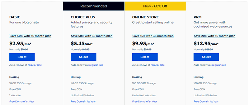 Bluehost Pricing Plans